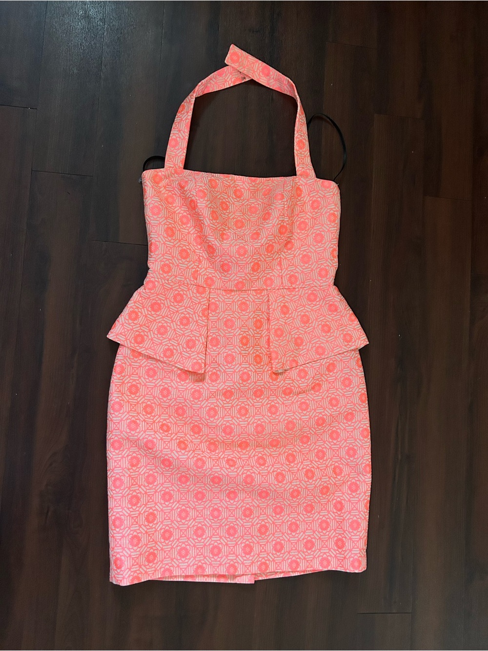 Laundry by Shelli Segal Coral Ivory Jacquard Peplum Dress Sz 4